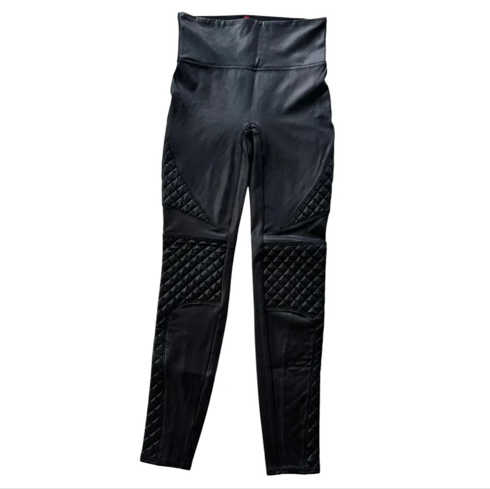 Spanx Quilted Faux Leather Moto‎ Women's Leggings Size X-small Black